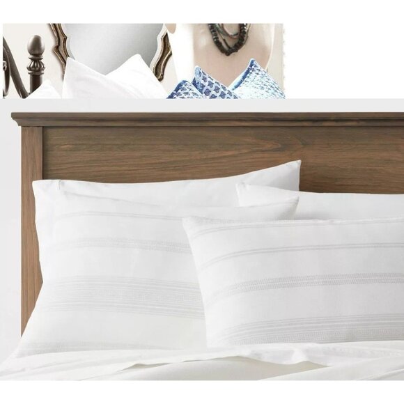 Threshold Woven White & Light Gray Stripe 2 Standard Pillow Sham Set 20" x 26" - Picture 1 of 4